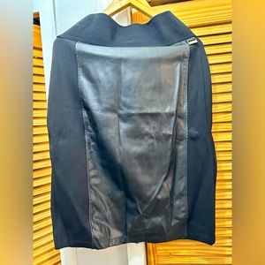 Black Stretchy w/ Faux Leather Knee Length Skirt
